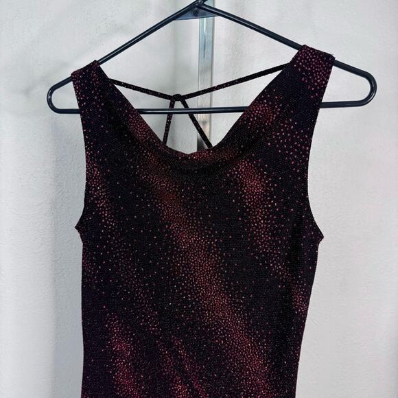 Vintage 90s Glitter Mini Dress Black Red Sparkle Strappy Back Rocket Candy Party - Picture 6 of 7